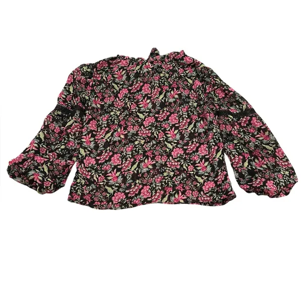 Misa Los Angeles Alicia Floral Coquette Prairie Blouse Vneck Ties Pink Black L - Image 6