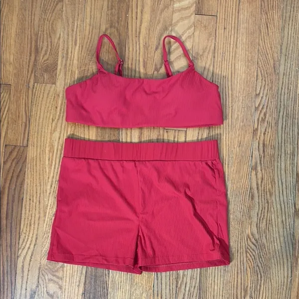 Andie Bikini Set Maui Top Marco‎ Shorts Ribbed Flame Red size S NWOT - Image 3