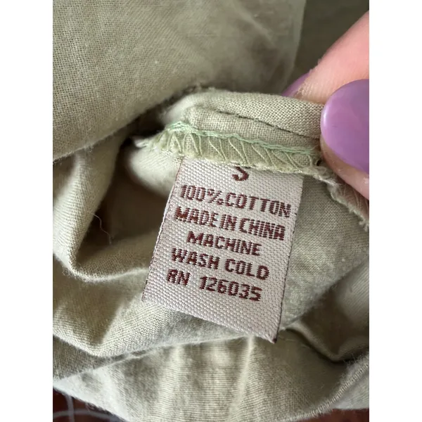 Vintage Olive Green 100% Cotton Sleeveless V-Neck Babydoll Mini Dress - Image 12
