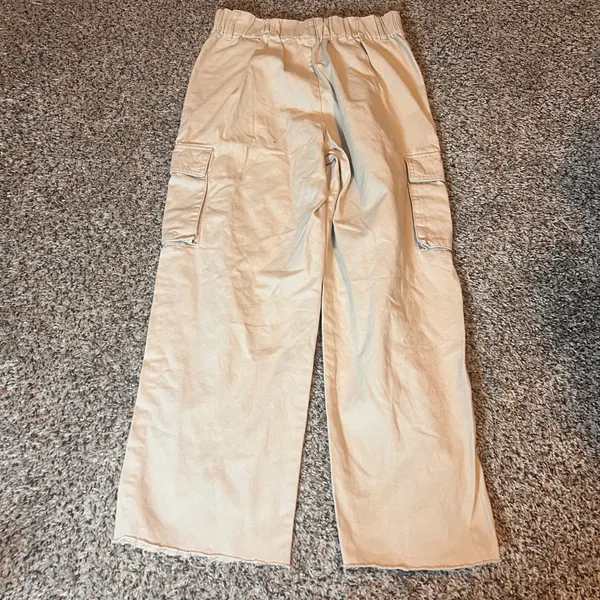 Forever 21 Cargo Pants‎ Womens S Tan Crop Wide Leg Raw Hem Utility - Image 7