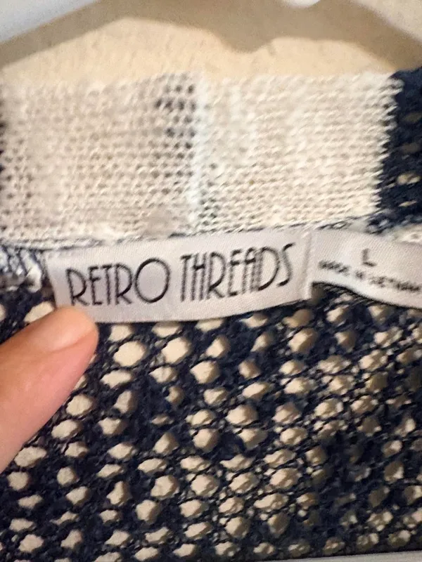 Retro Threads Open-Front Striped Women's Cardigan Sweater in Blue & Cream Sz L - Image 3