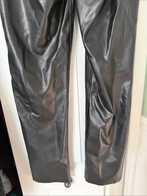 Abercrombie & Fitch Black Faux-Leather Straight Leg Pants - Image 7