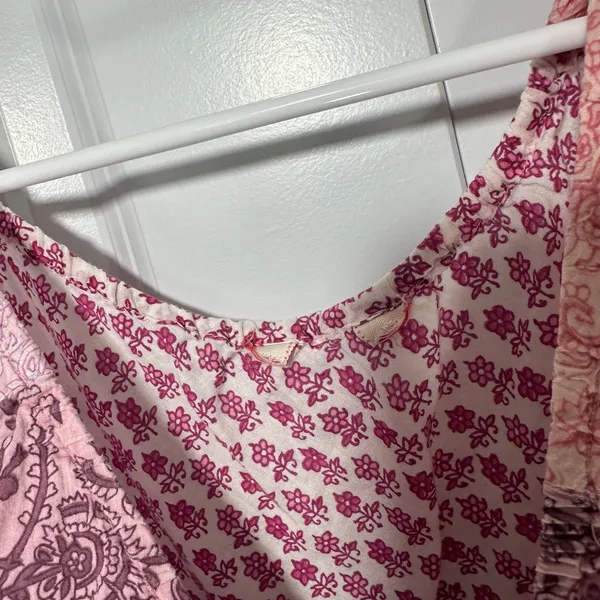 Mixed Print Top Womens XS Pink Floral Paisley Cap Sleeve Boho Silky Flowy Pajama - Image 3