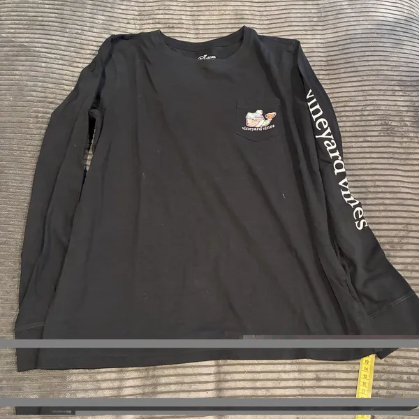 Vineyard Vines Shirt Black Medium Ski Snow Pink Whale Pocket Logo Long Sleeve - Image 2