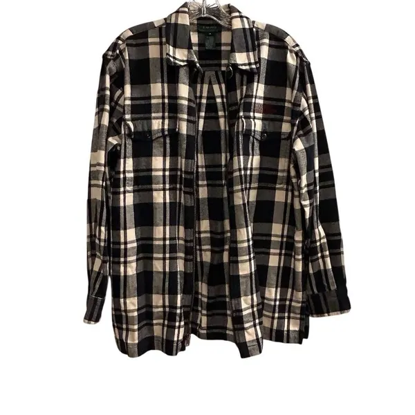 Lauren Ralph Lauren‎ Women’s M Black and White Plaid Flannel Full Zip Jacket - Image 2