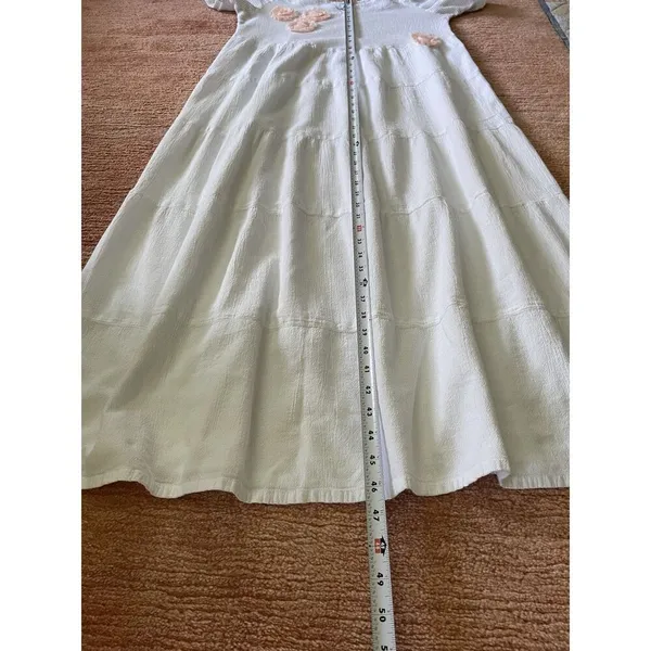 Dunes White Cold Shoulder Maxi Dress Peach Flower Appliqué Lined Size M - Image 4