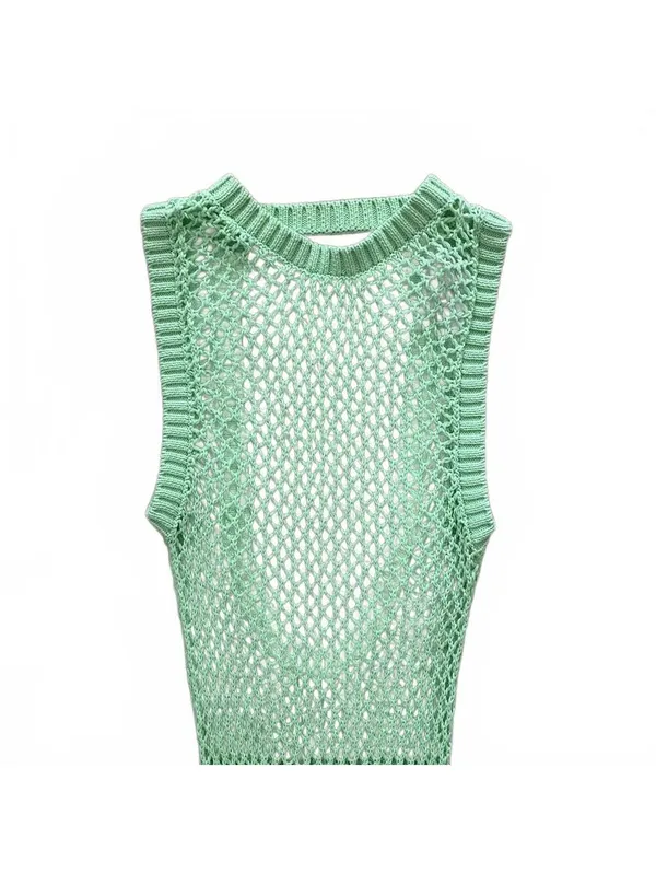 Beach Riot Holly Maxi Dress Cover Up Crochet Open Knit Sleeveless Patina Green M - Image 6