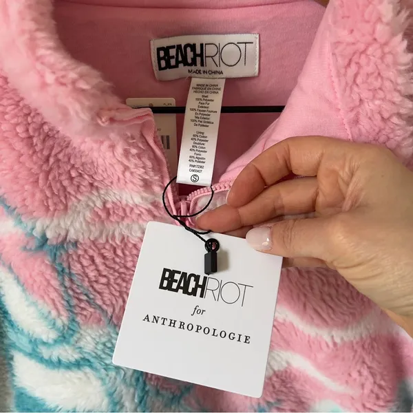 NWT Anthropologie Beach Riot Leona Slopes Fleece Sherpa Pullover in Pink - Image 5