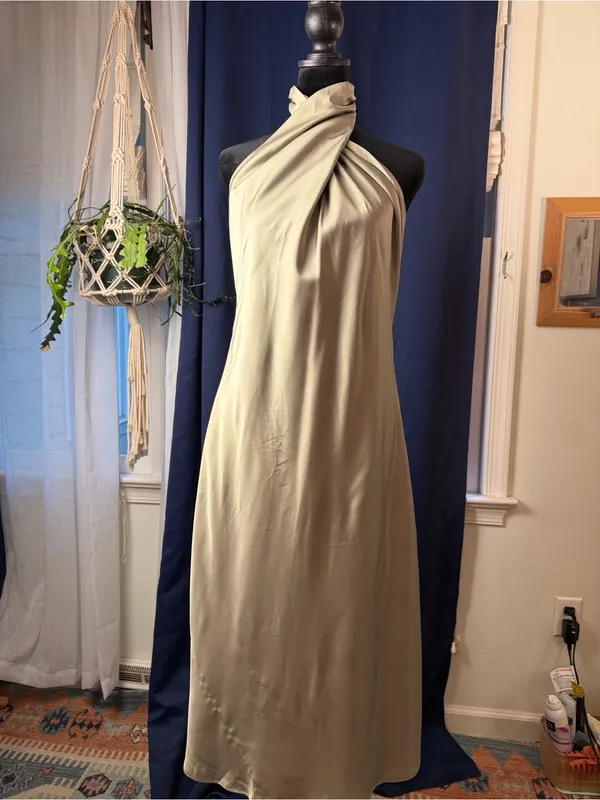 Show Me Your Mumu midi Dress in Moss Green Luxe Satin sz S - Image 2