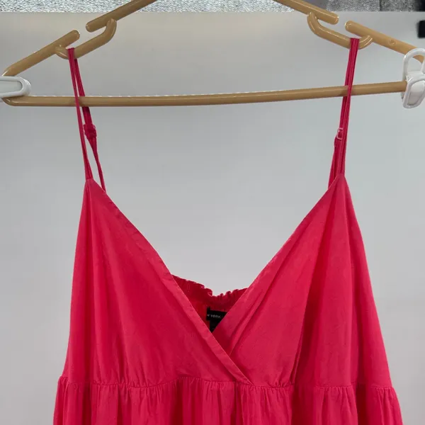 New York & Company Hot Pink sundress maxi tiered Smocked back summer vacation XL - Image 3