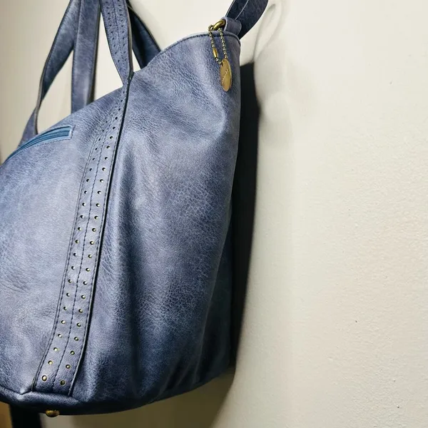 AMPERE Vegan Blue Leather The Amelie Tote Brass Hardware Coin Purse Shoulder Bag - Image 2