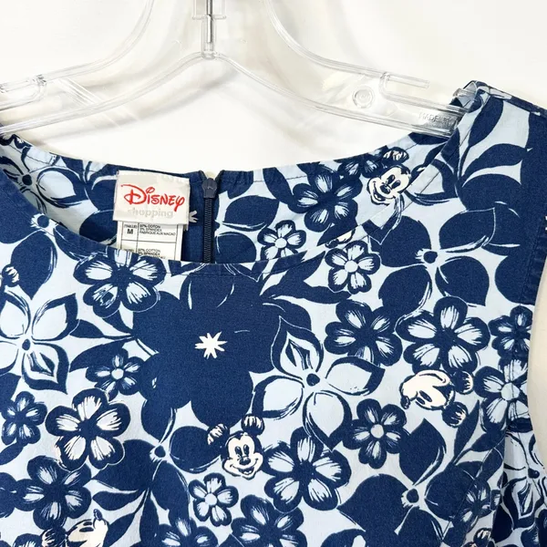 VTG Disney Medium Shift Dress Blue Floral Hidden Mickey‎ Sleeveless Resort 1293 - Image 8