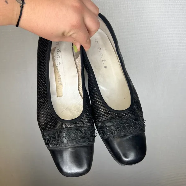 D.O.T.S. Black Woven Leather Square Toe Ballet Flats Made in Italy Size 42.5 - Image 2
