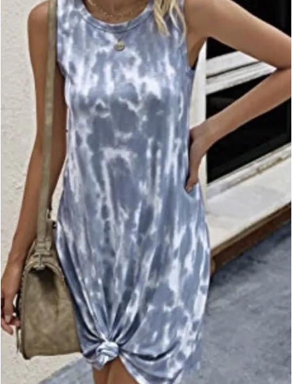 Pink Rose Blue Tie Dye Tank Dress - Image 2