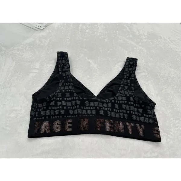Savage X Fenty All Over Logo Sports Bra Black Rose Gold Size 1x - Image 2