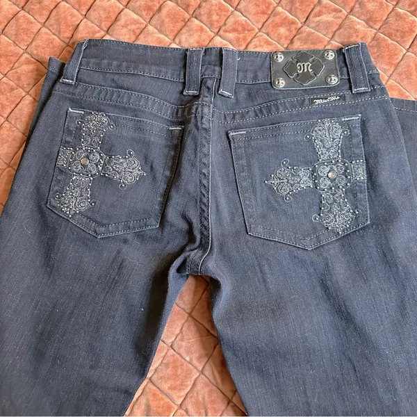 Vintage Black Low Rise Miss Me Jeans With Rhinestone Crosses - Image 4