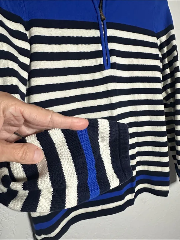 Ralph Lauren Blue Striped Half Zip Sweater Crest Logo Preppy Nautical Medium - Image 3