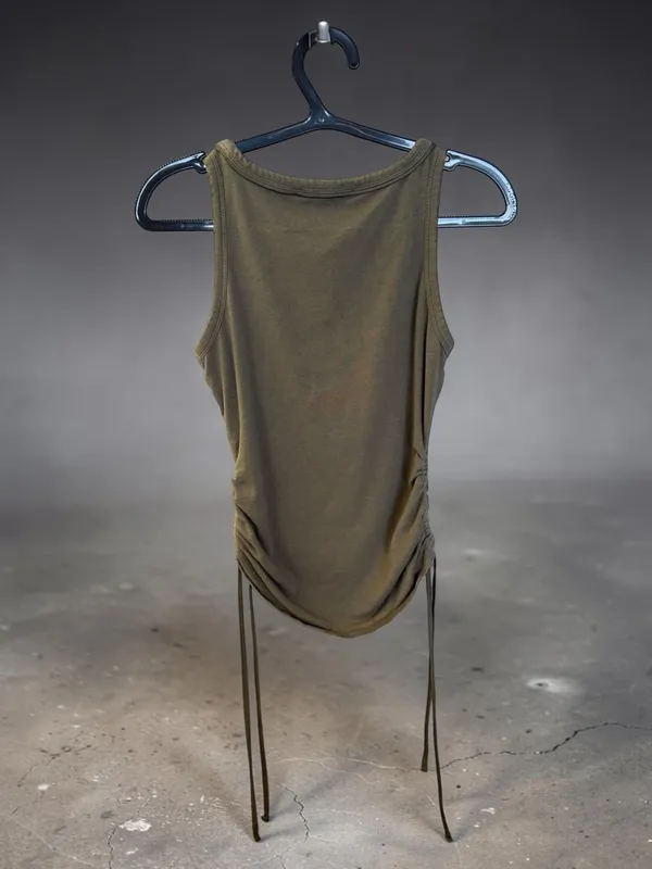 White House Black Market Olive Green Ruched‎ Side-Tie Tank Top - Image 2