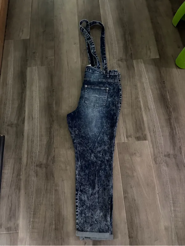 NWT Acid Wash Suspender Jeans Overall Pants Dark Wash - Size 18 - Image 7