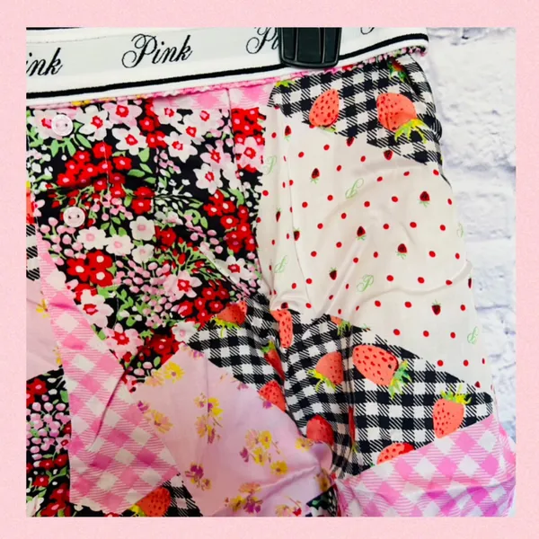 PINK VICTORIA’S SECRET Silky Pajama Shorts Patchwork Gingham Berries Floral M - Image 5