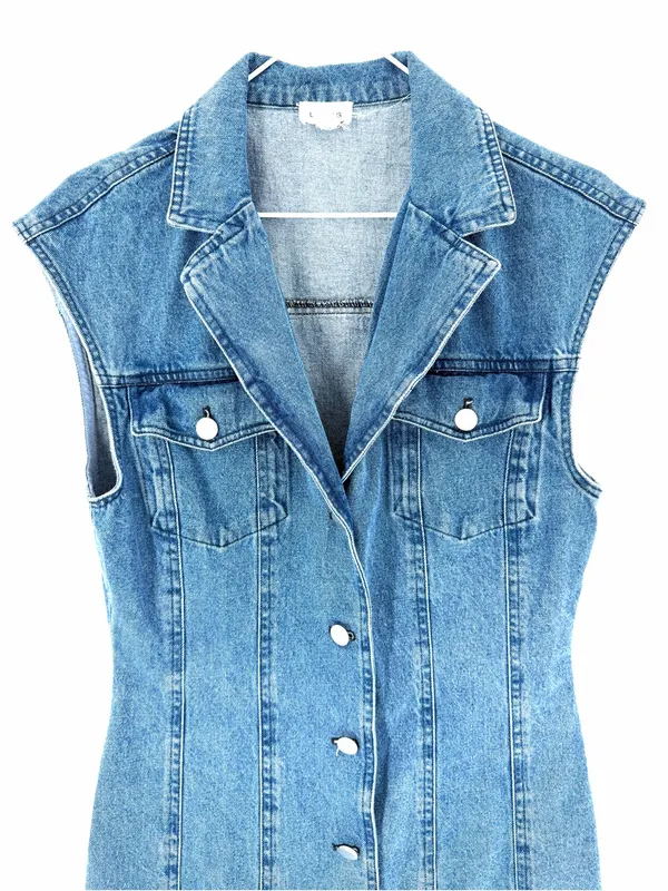 Anthropologie Le Lis Western 90’s Button Front Sleeveless Blue Denim Mini Dress - Image 6