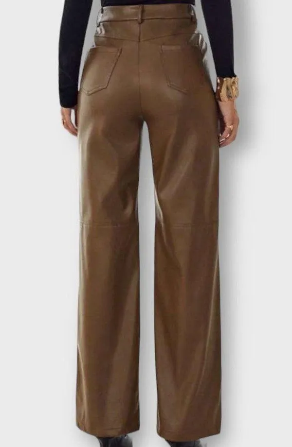 Brown Wide Leg Faux Leather Pants - Image 6