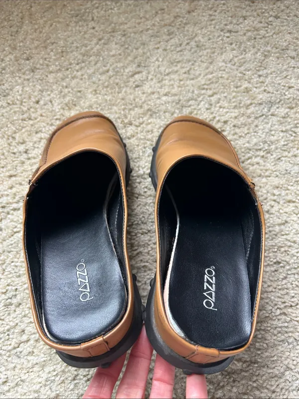 Pazzo Vtg retro tan leather slide mules 7.5 women’s shoes artsy funky - Image 10