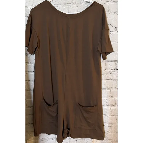 Woman’s Oversized Reversible Romper with Pockets Short Sleeve, Brown Woman’s S - Image 5