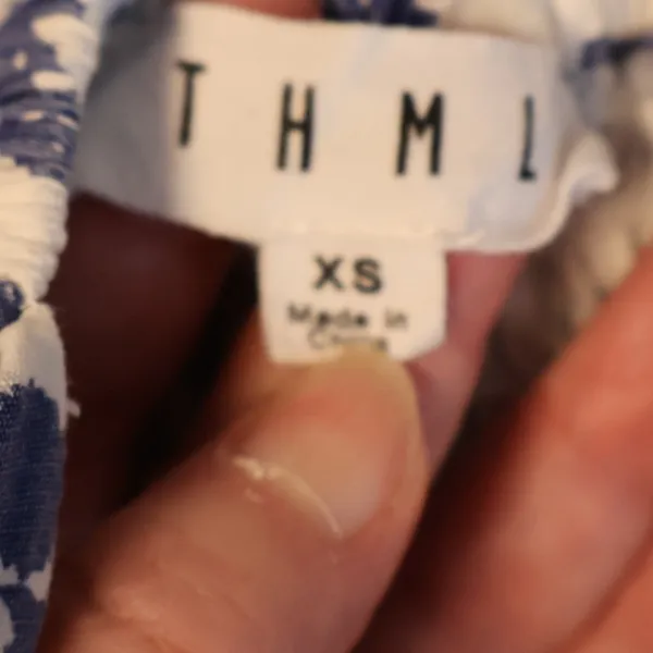 THML Floral Smocked Midi Dress Womens Size XS Blue White Ruffle Tiered Smocked - Image 3
