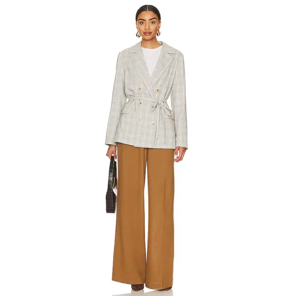 Free People Olivia Plaid Blazer Natural Plaid Combo Womens Small - Image 15