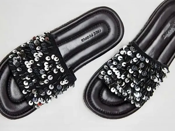 NWOT Free People Black Sequin Slide Sandals - Image 3