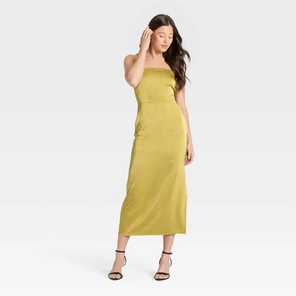 🍁 A New Day Strapless Midi Dress in Chartreuse, Size M - Image 3