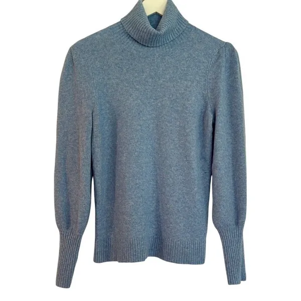 J.crew blue wool blend puff sleeve sweater small - Image 2