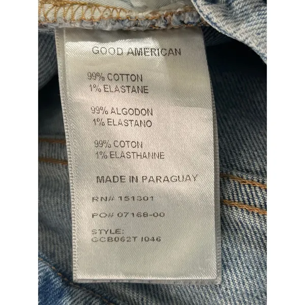 Good American Flare Jeans Women 10/30 Light Wash Distressed Raw Hem High Rise‎ - Image 11