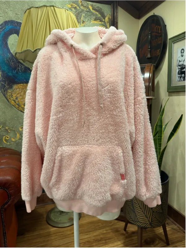 UGG Loyra Sherpa Hoodie Light Pink Plush Teddy Fleece Pullover Sweatshirt XL - Image 3