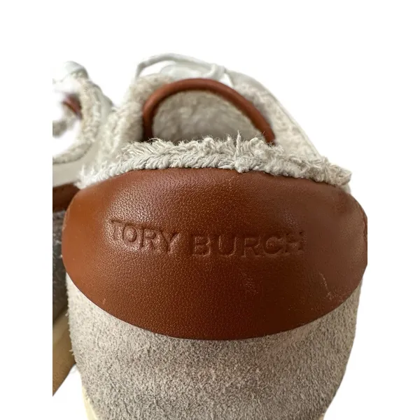 Tory‎ Burch Hank Court Sneakers Women Size 8.5 Brown Cream Lace Up Logo #S103-1 - Image 6