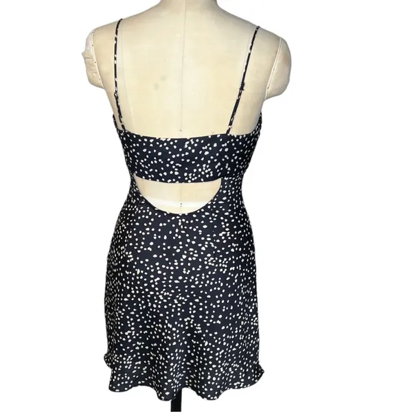 Womens Mini Slip Dress Open Back Black Polka Dot Coquette Size Small - Image 8