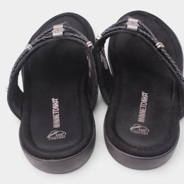 Minnetonka Silverthorne 360 Womens 9 Black Leather Concho Sandals - Image 5