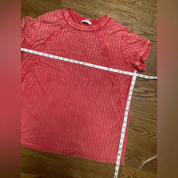 Zenana ribbed boat Neck Distressed raglan top Coral L/XL - Image 11