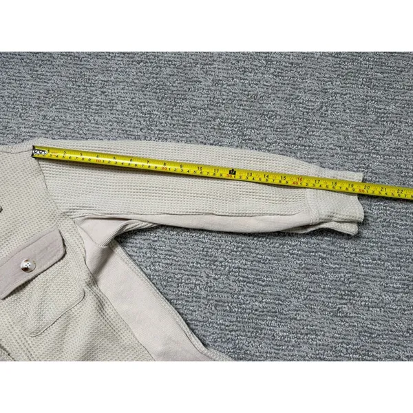 Cream Waffle‎ Knit Button Down Shacket Contrast Panel Thermal Shirt Small - Image 6