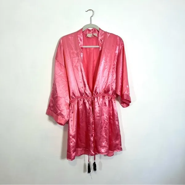 VINTAGE Victoria’s Secret Gold Label Barbiecore Pink Tassel Nightgown Robe - Image 2