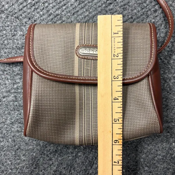 Vintage Esprit Striped Canvas Crossbody Bag Brown Tan Small Messenger - Image 5