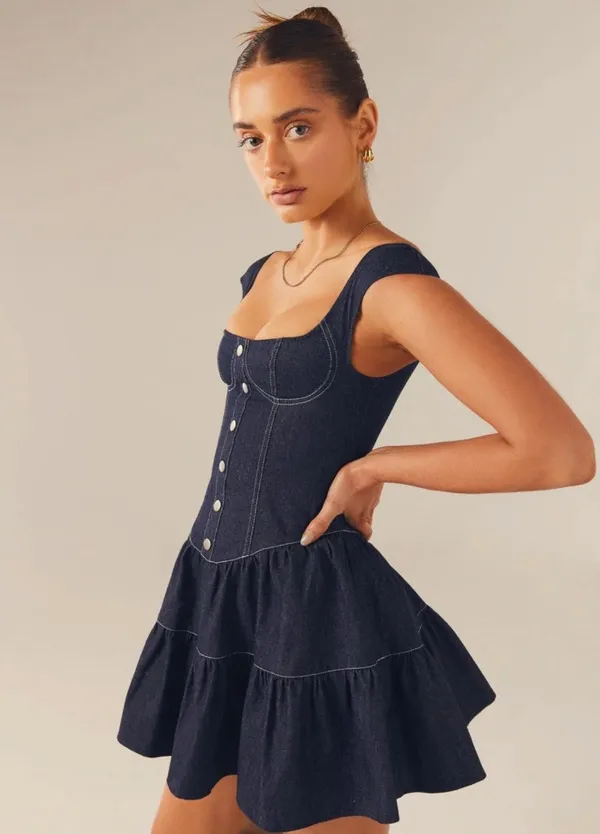 Peppermayo Isabella Denim Bustier Dress Indigo - Image 4