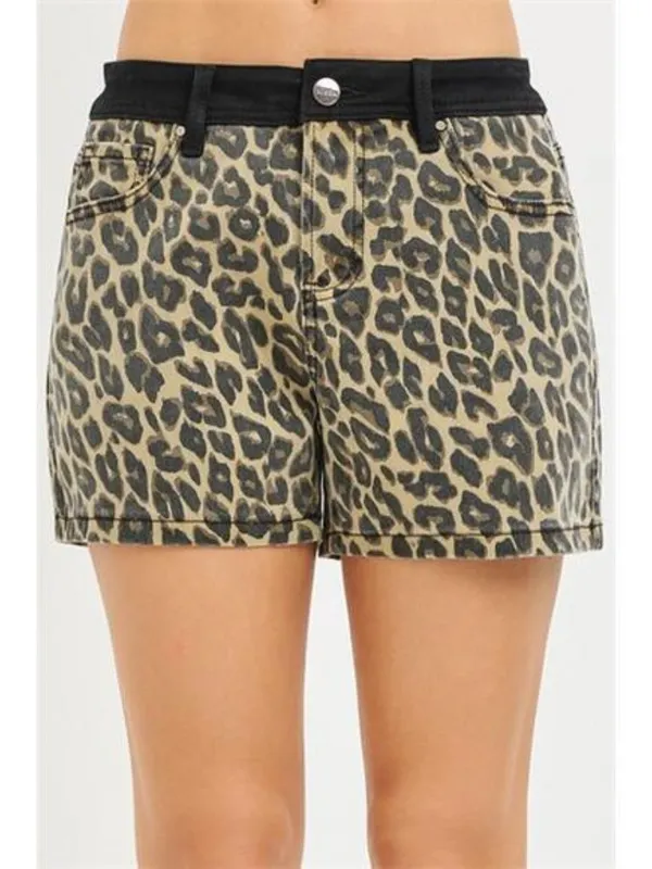 RISEN‎ High Rise Leopard Shorts with Contrast Waistband - Image 6