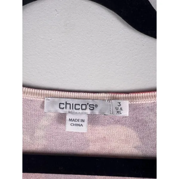 Chico’s Floral Knit Top Size 3 US XL Purple Long Sleeve V Neck Paisley - Image 2