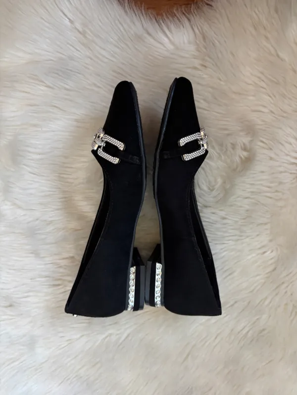 Jones New York Black Pointed Toe Flats with Rhinestone Chain Accent - Image 2