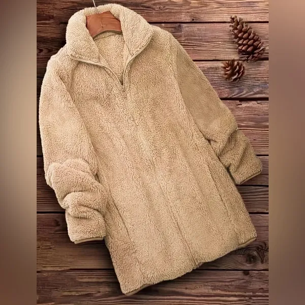 Cozy Teddy Sherpa Zip-Up Jacket Beige Fuzzy Fleece Coat Gorpcore Winter L - Image 3