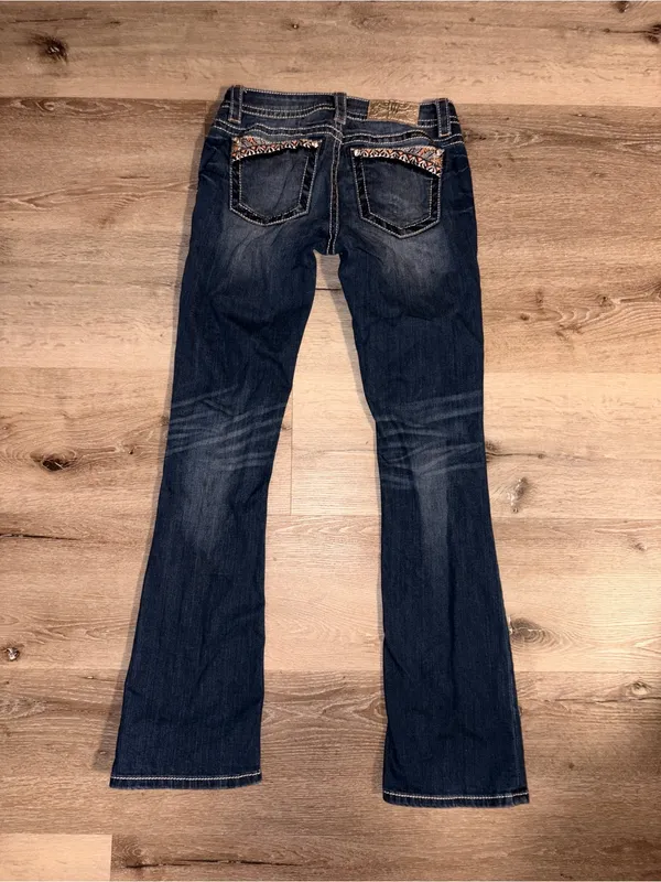 Miss Me Medium Dark Blue Boot Cut Jeans with Embellished Pockets - Image 2