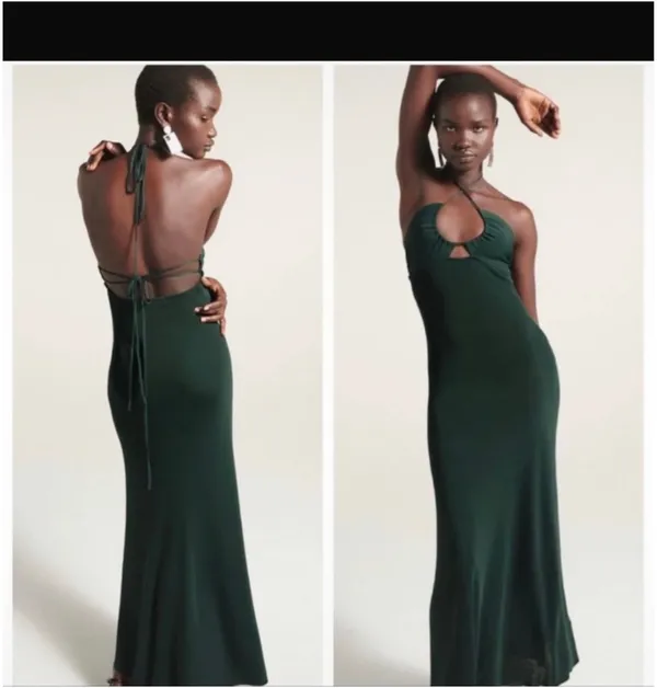 Zara Emerald Green Backless Halter Maxi Dress - Image 2