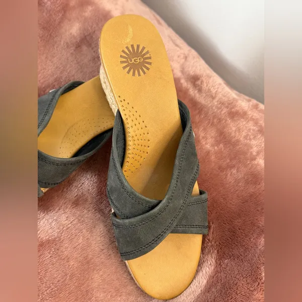 UGG‎ Charcoal and Tan Wedge Sandals - Image 3